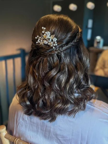 Half-Up Fishtail Braid with Pearl Pin