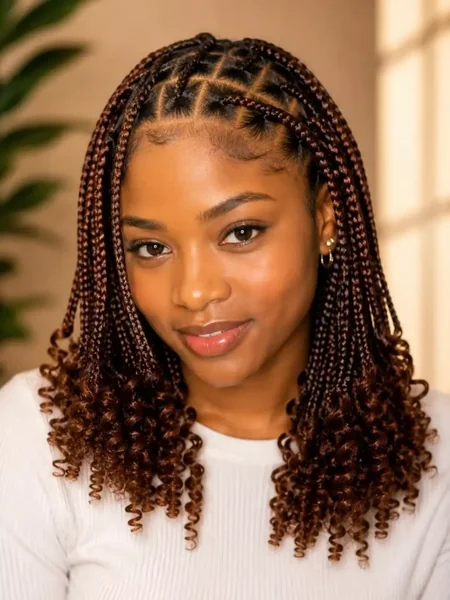 Copper Knotless Braids With Curly Ends