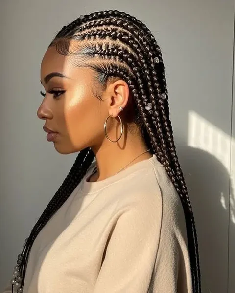 Straight-Back Cornrows with Silver Beads
