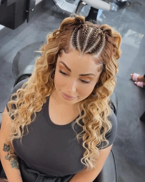Cornrows with Curly Half-Down