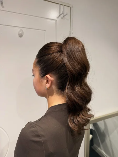 Slickback High Ponytail with Waves