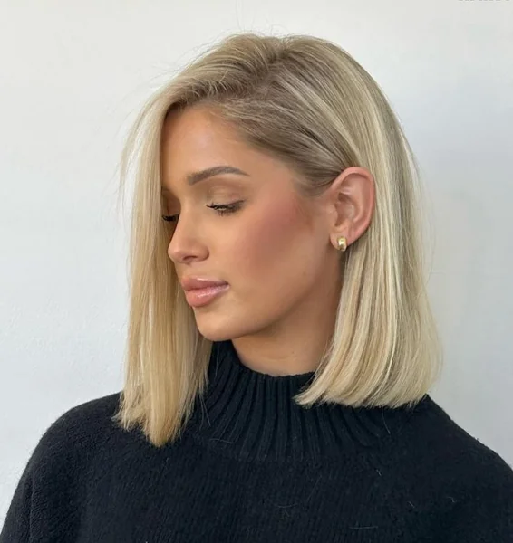 Sleek Side Part Long Bob In Golden Blonde