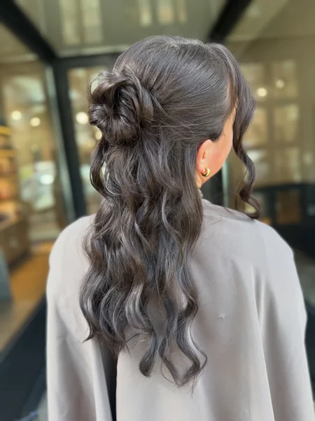 Half Updo Bun with Soft Waves