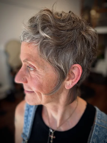 Gray Wavy Shaggy Pixie