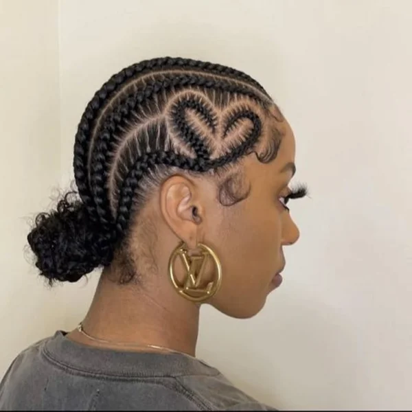 Heart-Shaped Cornrows with Low Bun