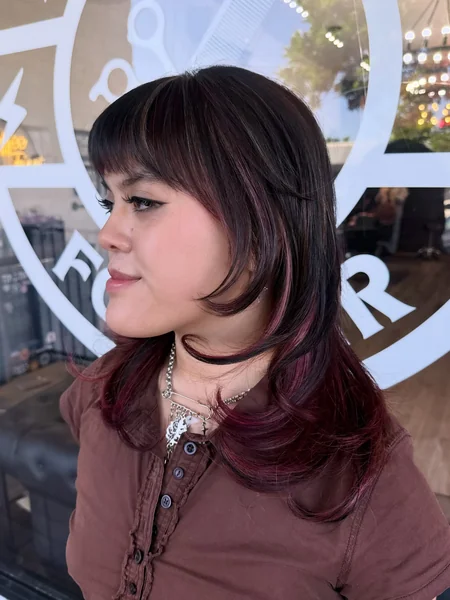 Burgundy Peekaboo Layers with Bangs