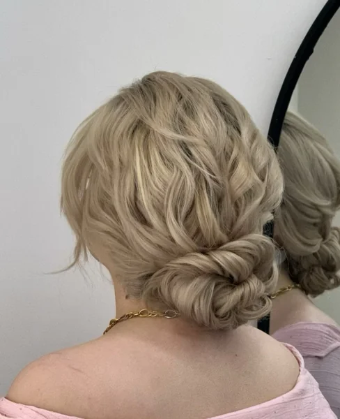 Short Wavy Twisted Low Bun