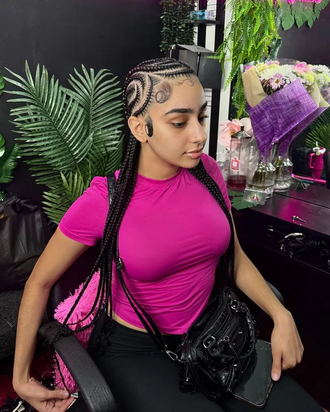 Swirl Cornrows with Long Braids