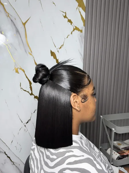 Half-Up Top Knot with Blunt Bob
