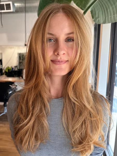 Soft Long Layers in Strawberry Blonde