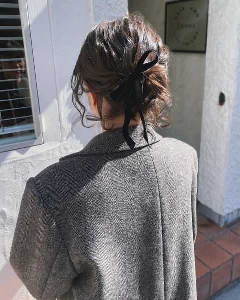 Wavy Bob Updo With Velvet Bow