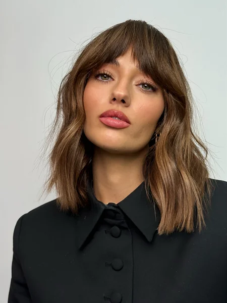 Wavy Lob with Full Bangs