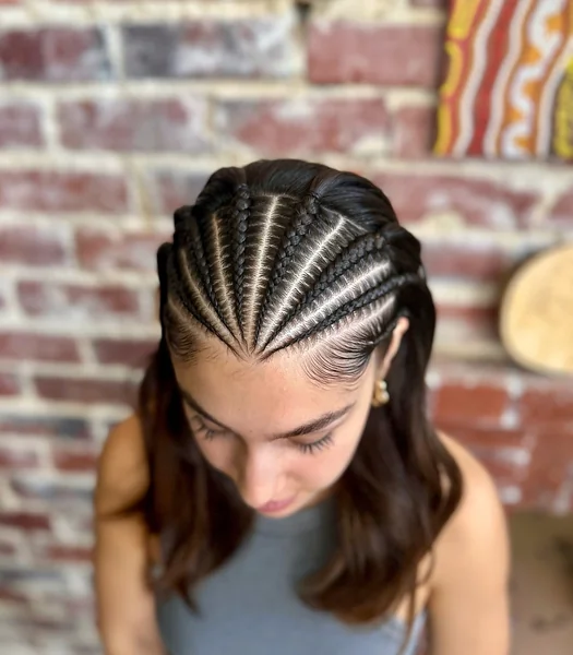 Fan Cornrows Half-Up Half-Down