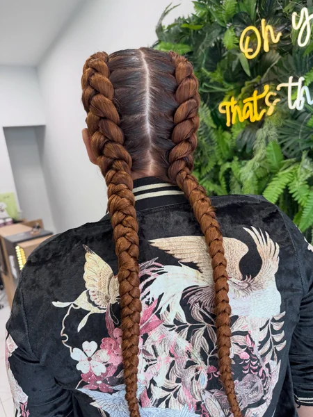 Two Dutch Braids with Copper Extensions