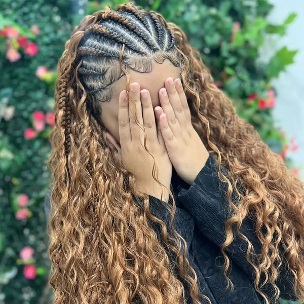 Ginger Boho Cornrows With Water-Wave Curls