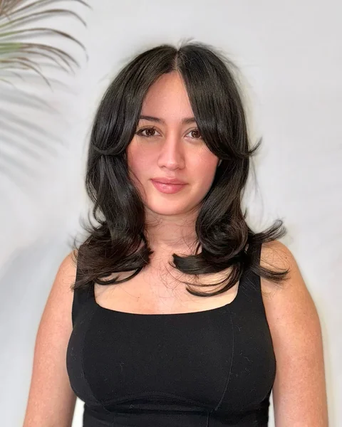 Black Butterfly Cut with Curtain Bangs
