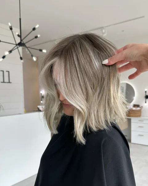 Choppy Textured Ash Bob With Dark Roots