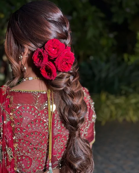 Side Braid With Red Roses