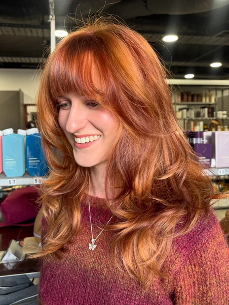 Fluffy Copper Layers with Full Bangs