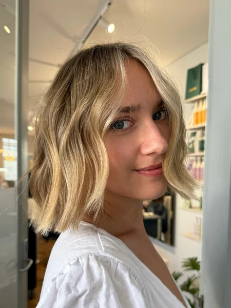 Wavy Golden Bob With Soft Bangs