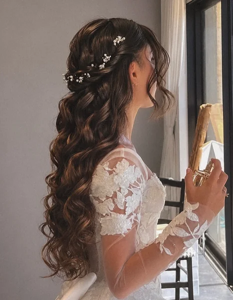 Bridal Half-Up Curls with Flowers