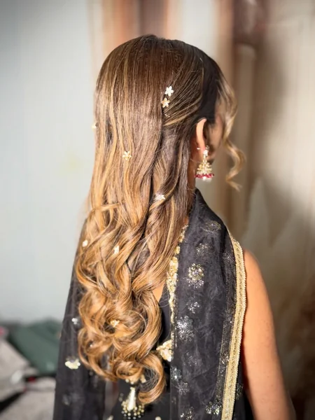 Open Curls with Flower Pins