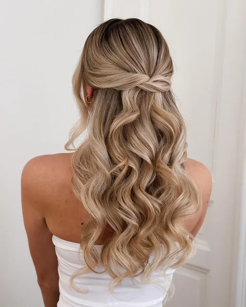 Romantic Half Up Twist with Waves