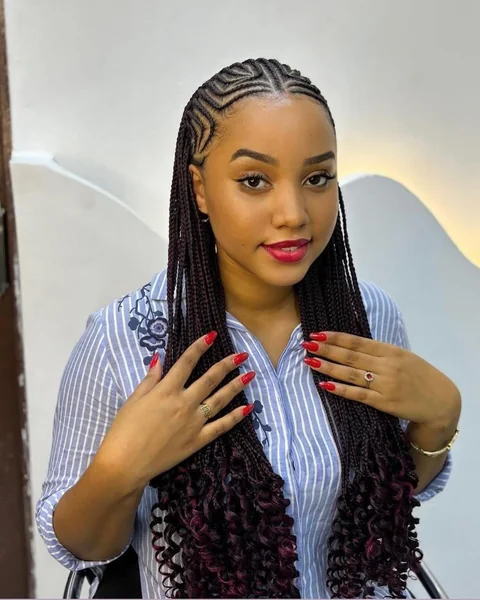 Zigzag Tribal Cornrows with Curly Ends