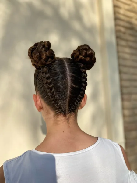 Dutch Braids into Double Space Buns