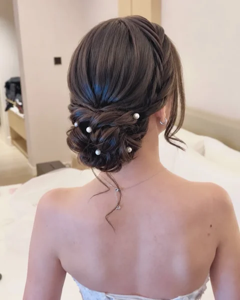 Bridal Braid Updo with Pearl Pins