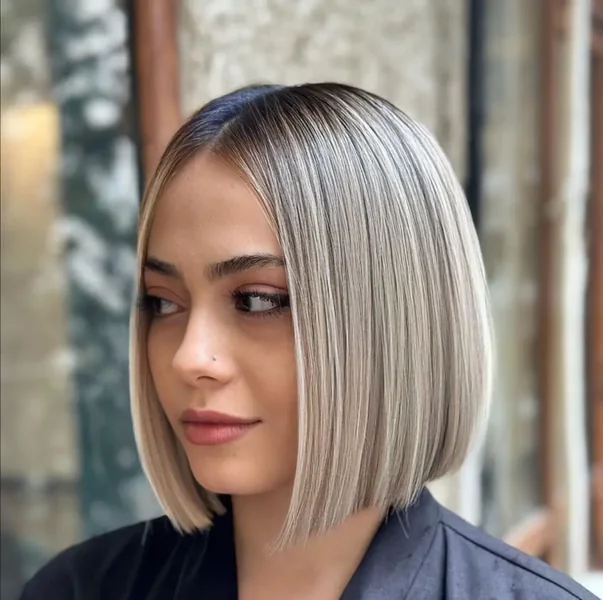 Ash Blonde Center Part Bob