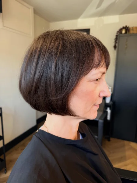 Short Brunette Bob with Wispy Fringe