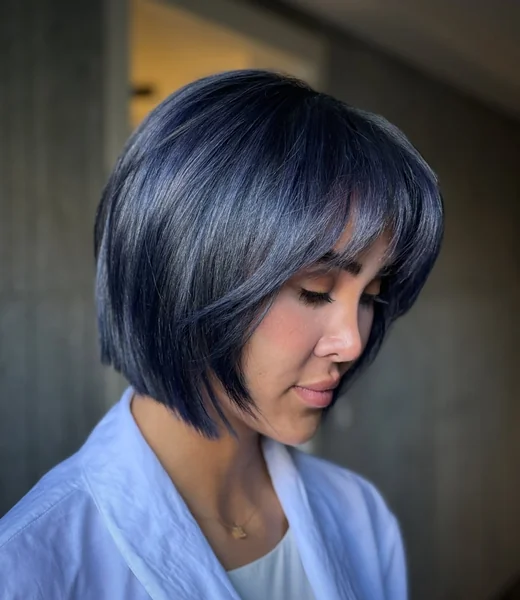 Blue-Black Bob with Wispy Bangs