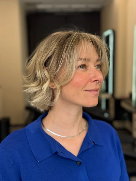 Short Wavy Bob with Curtain Bangs