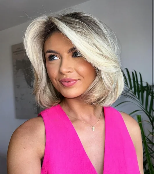 Rooted Blonde Blowout Bob