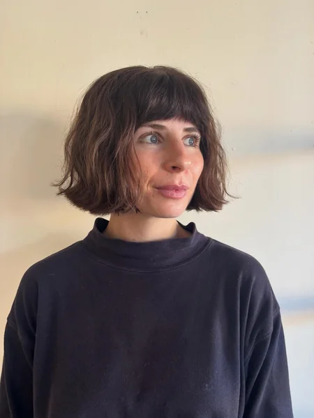 Blunt Wavy Bob with Full Bangs