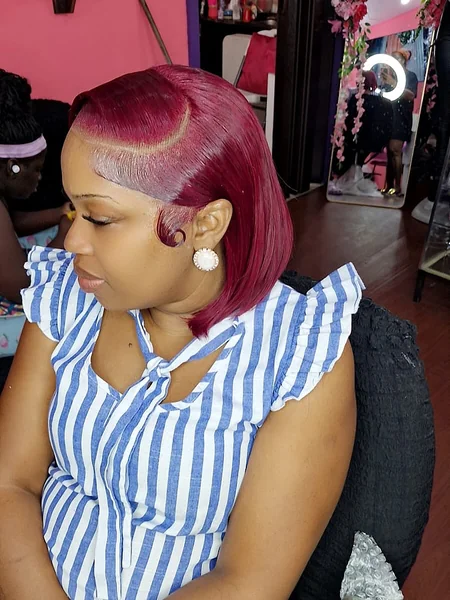 Burgundy Short Side Part Bob