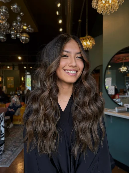Brunette Waves with Warm Balayage