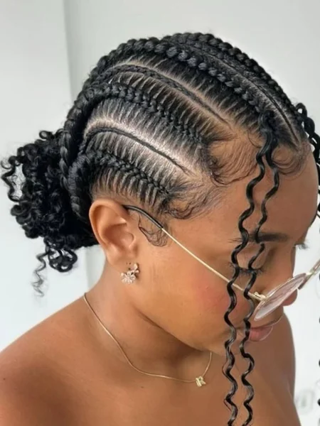 Stitch Cornrows into Curly Bun