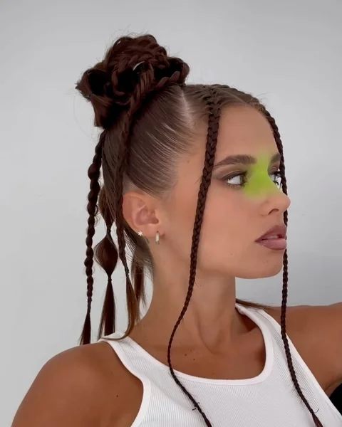 Braided Top Bun with Loose Mini Braids