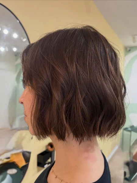 Wavy Brunette Blunt Bob