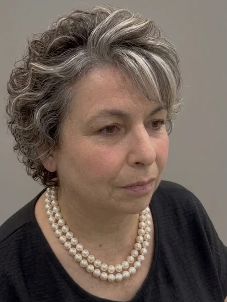 Short Curly Crop with Silver Streaks