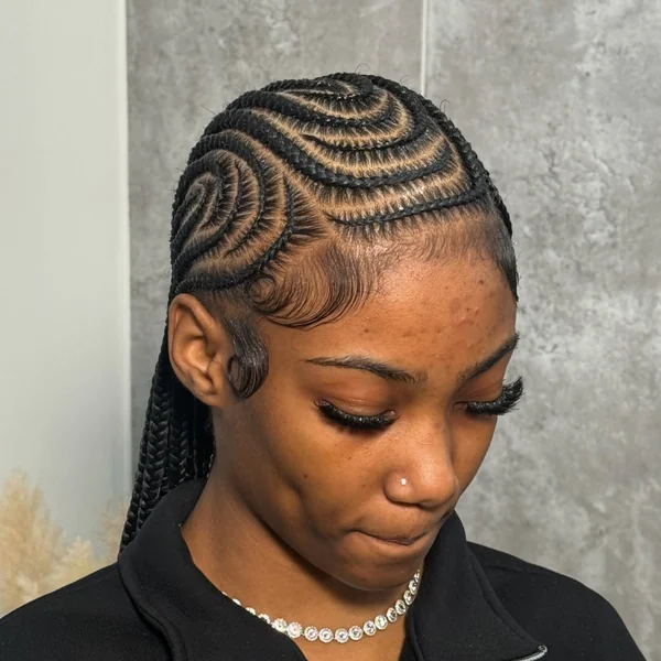 Front Swirl Cornrows with Long Braids