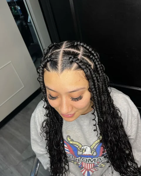 Boho Knotless Braids with Curly Pieces