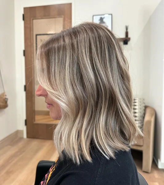 Textured Brown Blonde Highlighted Lob