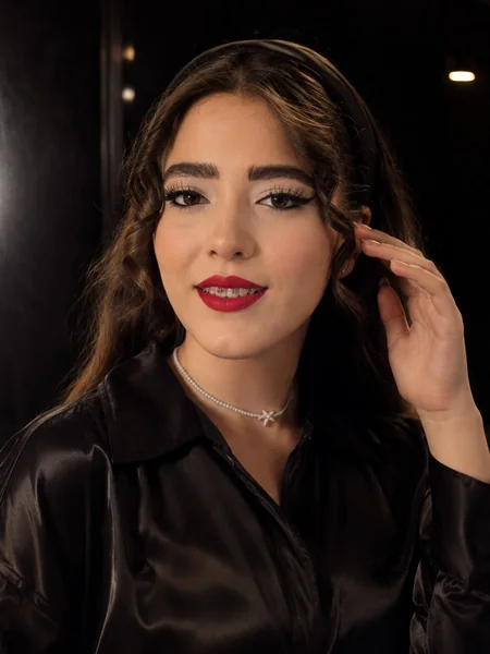 Black Padded Headband With Vintage Curls