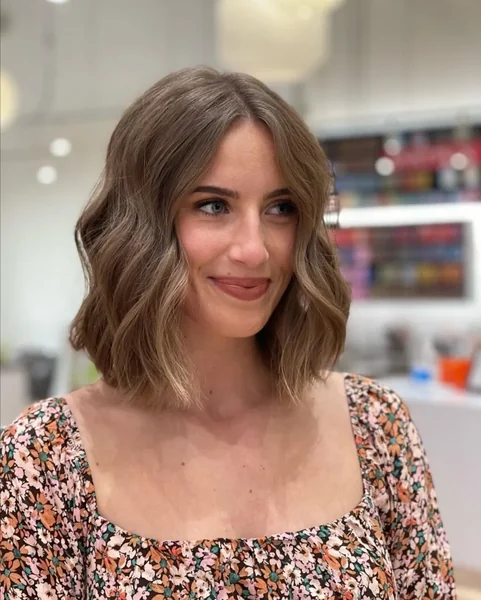 Center Part Brunette Wavy Lob