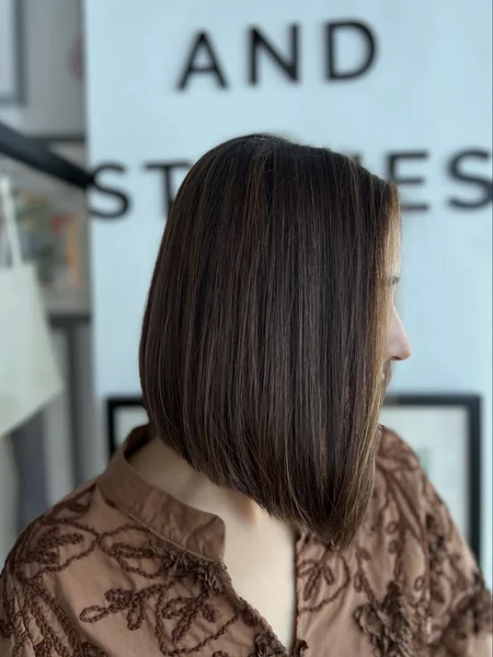 Long Brunette Angled Bob