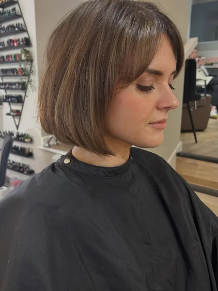 Soft Brunette Bob with Parted Fringe