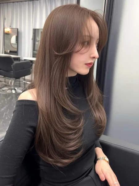 Long Butterfly Layers with Bangs, Light Brown